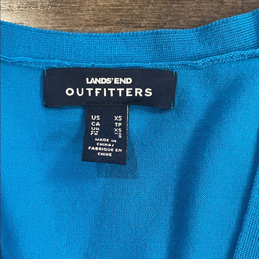 Lands' End Bright‎ Blue V-Neck Three quarter sleeve Cardigan Size XS - Picture 2 of 6